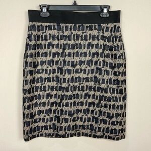 CLASSIQUES ENTIER Pencil Skirt Black Khaki Abstract Print Silk Wool Sz 10